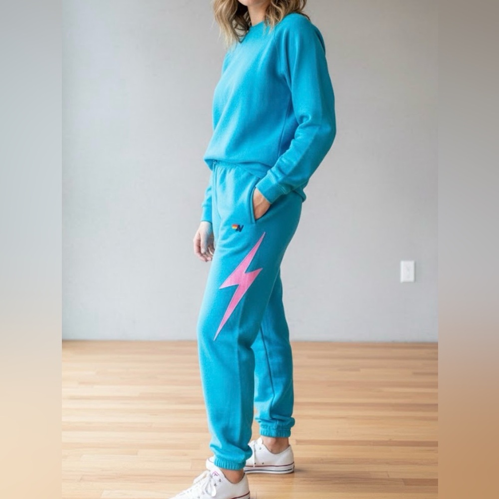 Aviator Nation Blue Joggers with Pink Lightning Bolt